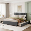 Queen/Full Size Linen Upholstered Platform Bed with 2 Storage Drawers and Trundle