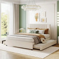 Queen/Full Size Linen Upholstered Platform Bed with 2 Storage Drawers and Trundle