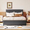 Queen/Full Size Linen Upholstered Platform Bed with 2 Storage Drawers and Trundle