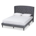 Joanna Modern Velvet Upholstered Platform Bed with Dark Brown Wood Finish
