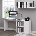 HOMCOM L-Shaped Corner Computer Desk with Rotating Storage Shelves and Drawer for Home and Office Workspaces