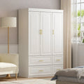 Contemporary White Freestanding Wardrobe Armoire - 93.7" High Storage Cabinet