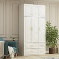 Contemporary White Freestanding Wardrobe Armoire - 93.7" High Storage Cabinet