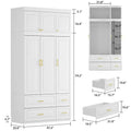 Contemporary White Freestanding Wardrobe Armoire - 93.7" High Storage Cabinet
