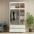 Contemporary White Freestanding Wardrobe Armoire - 93.7" High Storage Cabinet