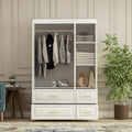 Contemporary White Freestanding Wardrobe Armoire - 93.7" High Storage Cabinet