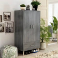 Denhour Mid-Century Modern Distressed Grey 1-Drawer Wardrobe Armoire