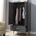 Denhour Mid-Century Modern Distressed Grey 1-Drawer Wardrobe Armoire