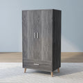 Denhour Mid-Century Modern Distressed Grey 1-Drawer Wardrobe Armoire