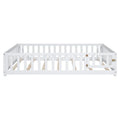 Kids' Full-Size Wooden Floor Bed with Fence and Door