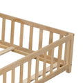 Kids' Full-Size Wooden Floor Bed with Fence and Door