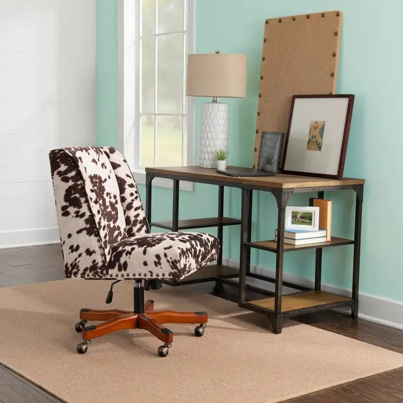 Plush Office Chair with Brown and White Cow Print