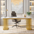 70.9" Contemporary White Executive Desk with Gold Metal Frame