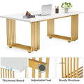 70.9" Contemporary White Executive Desk with Gold Metal Frame