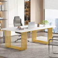 70.9" Contemporary White Executive Desk with Gold Metal Frame