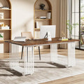 70.9" Contemporary White Executive Desk with Gold Metal Frame