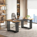 70.9" Contemporary White Executive Desk with Gold Metal Frame