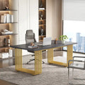 70.9" Contemporary White Executive Desk with Gold Metal Frame
