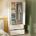 Modern Wardrobe Armoire with Mirror Door Hanging Rod and Drawers