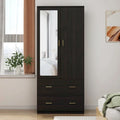 Modern Wardrobe Armoire with Mirror Door Hanging Rod and Drawers