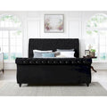 Gracewood Hollow Trivedi Black Velvet Sleigh Bed with Crystal Button Tufting