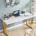 Contemporary 55-Inch Gold and White Computer Desk - Versatile Dining, Vanity, and Conference Table with Elegant Gold Legs