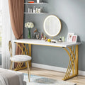 Contemporary 55-Inch Gold and White Computer Desk - Versatile Dining, Vanity, and Conference Table with Elegant Gold Legs