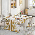 Contemporary 55-Inch Gold and White Computer Desk - Versatile Dining, Vanity, and Conference Table with Elegant Gold Legs
