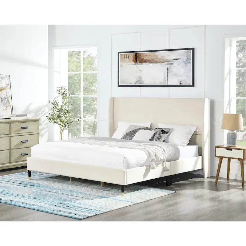 Roundhill Furniture Rozitta Upholstered Wingback Bed with Platform Design