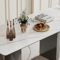 0.47-Inch Thick Sintered Stone Composite Dining Table with Tempered Glass Top and Stainless Steel Base