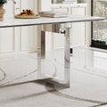0.47-Inch Thick Sintered Stone Composite Dining Table with Tempered Glass Top and Stainless Steel Base
