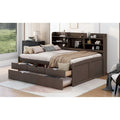 Antique Grey Full-Size Wooden Captain Bed with Built-in Bookshelves, Three Storage Drawers, and Trundle