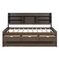 Antique Grey Full-Size Wooden Captain Bed with Built-in Bookshelves, Three Storage Drawers, and Trundle