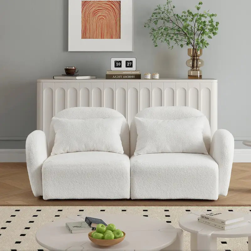 White Teddy Fabric Lazy Loveseat for Living Room