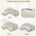 82.6" L-Shaped Sectional Sleeper Sofa Bed with Dual USB Ports, Power Outlets, and Removable Storage Ottoman - Bei