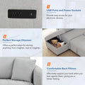 82.6" L-Shaped Sectional Sofa Bed with Pull-Out Feature, USB Ports, Power Sockets, and Movable Storage Ottoman - Bei