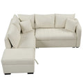 82.6" L-Shaped Sectional Sofa Bed with Pull-Out Feature, USB Ports, Power Sockets, and Movable Storage Ottoman - Bei