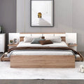 Natural Queen Size Platform Bed with Headboard, Storage Drawers, Shelves, USB Ports, and Outlets