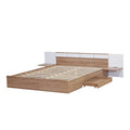 Natural Queen Size Platform Bed with Headboard, Storage Drawers, Shelves, USB Ports, and Outlets