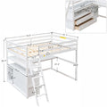 Gray Full-Size Loft Bed with Desk, Shelves, and Two Built-In Drawers