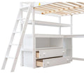 Gray Full-Size Loft Bed with Desk, Shelves, and Two Built-In Drawers