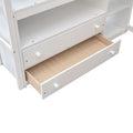 Gray Full-Size Loft Bed with Desk, Shelves, and Two Built-In Drawers