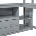 Gray Full-Size Loft Bed with Desk, Shelves, and Two Built-In Drawers
