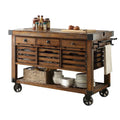 Distressed Chestnut Kitchen Cart with 3 Drawers