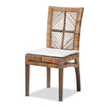 Laluna Contemporary Bohemian Rattan and Mahogany Dining Chair with Cushion