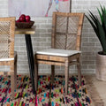 Laluna Contemporary Bohemian Rattan and Mahogany Dining Chair with Cushion