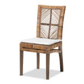 Laluna Contemporary Bohemian Rattan and Mahogany Dining Chair with Cushion