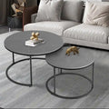 Round Sintered Stone Top Nesting Coffee Table with Black Metal Frame - 31.5 x 17.7 Inches