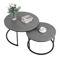 Round Sintered Stone Top Nesting Coffee Table with Black Metal Frame - 31.5 x 17.7 Inches