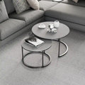 Round Sintered Stone Top Nesting Coffee Table with Black Metal Frame - 31.5 x 17.7 Inches